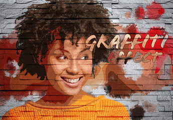 Graffiti Photo Effect on Brick Wall Texture Mockup