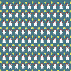 Christmas blue pattern with snowman and star. Vector holiday paper design.