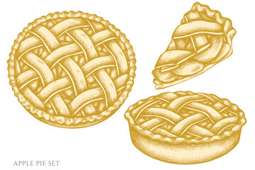 Vector set of hand drawn pastel apple pie