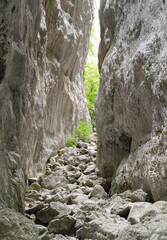 Fototapeta na wymiar Gole di Celano (Italy) - A naturalistic wild attraction for hikers in the Natural Park Sirente-Velino, Abruzzo region, municipal of Aielli and Celano