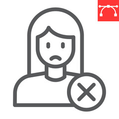 Sex discrimination line icon, feminism and sexism, sad woman sign vector graphics, editable stroke linear icon, eps 10.