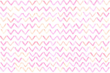 Chevron of pink color on white background. Watercolor seamless pattern for fabric