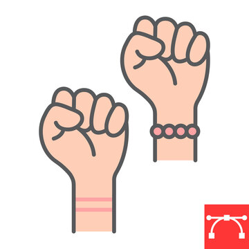 Fighting for rights color line icon, fist and feminism, women protest sign vector graphics, editable stroke filled outline icon, eps 10.