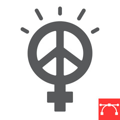 Female peace glyph icon, sexism and feminism, me too sign vector graphics, editable stroke solid icon, eps 10.