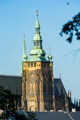 Fototapeta na wymiar Prague, Czech republic - September 19, 2020. Detail of towers of St. Vitus Cathedral