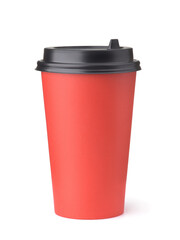 Front view of blank red disposable paper cup