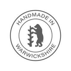 "Handmade in Warwickshire" icon, vector with transparency. With county flag/emblem in the middle.	