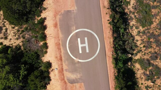 Aerial Top down View Heliport For Helicopter