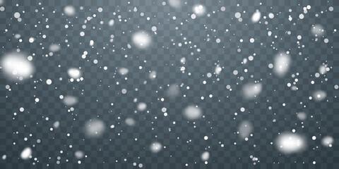 Christmas snow. Falling snowflakes on transparent background. Snowfall. Vector illustration