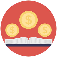 
An open book with dollar coins symbolizing financial education 
