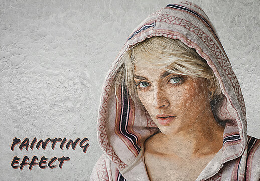 Oil Paint Photo Effect on Cracked Wall Surface Mockup