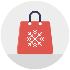  Flat vector icon of winter or christmas shopping bag 