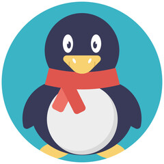 
A flat design icon of christmas or holiday penguin 
