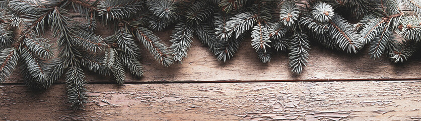 Christmas Tree on wooden background copy space for lettering