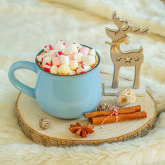 A cup of hot chocolate with marshmallows