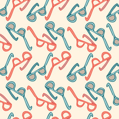 Seamless vector colorful pattern of glasses and sunglasses in pastel pink and blue