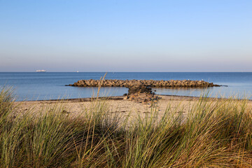 Fototapeta na wymiar Baltic Sea beach near Heidkate at golden hour, Germany