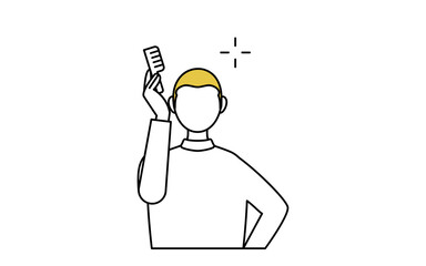 AGA　男性型脱毛症の男性のイラスト：はげる前