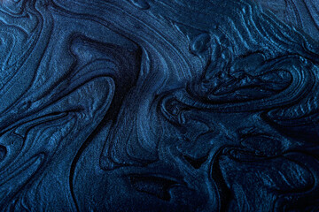 Marble blue shimmer abstract background. Make up concept.Beautiful stains of liquid nail laquers.Fluid art,pour painting technique.Horizontal banner,can be used as backdrop for chat.