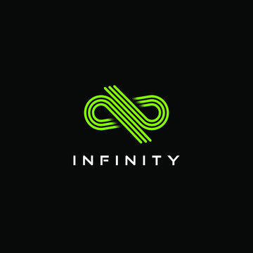 Infinity logo design template. 3D green stylized infinity logo. Line art abstract design vector.
