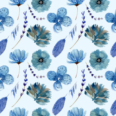 winter flower could blue floral watercolor samples pattern