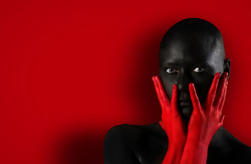 Black woman skin. Beauty fashion model girl with black make-up