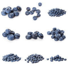 Group of fresh blueberries isolated on white background . full depth of field