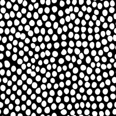 Dots or spots pattern. Seamless texture background. Trendy irregular design. Painted brush strokes drops. Chaotic hand drawn tile. Abstract art fashionable fabric. Vector black and white textile.