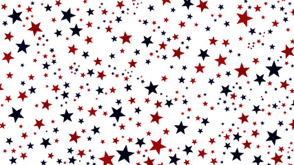 Abstract red & blue stars seamless pattern vector design. Minimalist star pattern, red and blue various stars graphic design vector shapes. USA flag theme for poster, wallpaper or background design