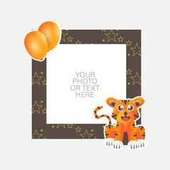 Photo frame with cartoon tiger and balloons design