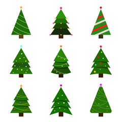 Decorated christmas trees isolated vector set