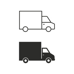 Delivery Truck icon set on white background. Vector isolated transportation black illustration