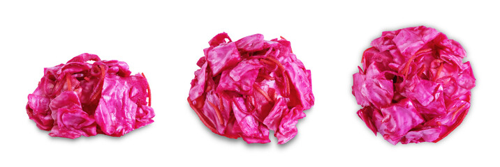 Fresh raw pickled beet cabbage with casrrot on a white isolated background.