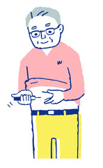 インスリンの自己注射をする男性