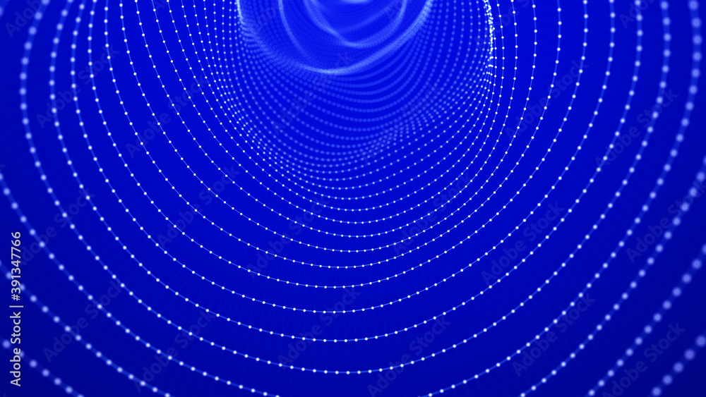  abstract tunnel of dots. abstract gradient dynamic wave of glowing particles. network of neon dots. 