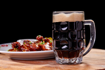 appetizer in the bar, chicken and beer