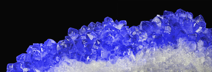 bright sapphire crystals long stripe isolated on black