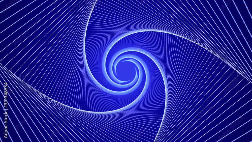 Poster abstract tunnel of dots and lines. network of neon dots and lines. big data. digital background. 3d 