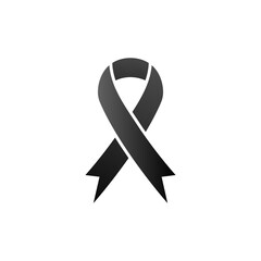 Black awareness ribbon icon. Mourning and melanoma symbol. Vector illustration isolated on white. 