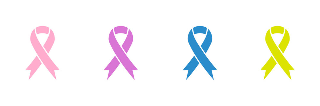 Ribbon Awareness Icon Set. Cancer ribbon symbol collection. Vector illustration isolated on white.