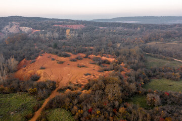 Hungary - Gánt town with bauxite mine. It gives the impression of an  Mars landscape.
