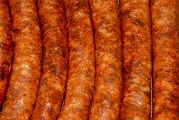 many sausages in close up