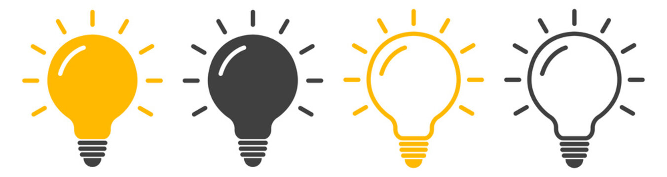 Light bulb icon. Set of light bulb icons. Lighting electric lamp, led lights. Idea flat vector illustration light bulb.