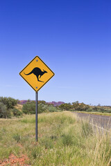 Kangaroo road sign, Australia. Attention kangaroo ahead