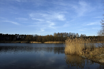 Autumn lake with blue sky