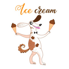 Fun vector illustration with a dog and ice cream o
