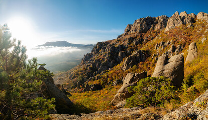 Mountain autumn landscape, panoramic view