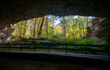 Boardwalk inside a Cave at Russell Cave National Monument