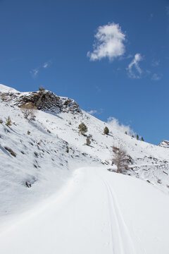 Amazing snowy mountain with a beautiful blue sky