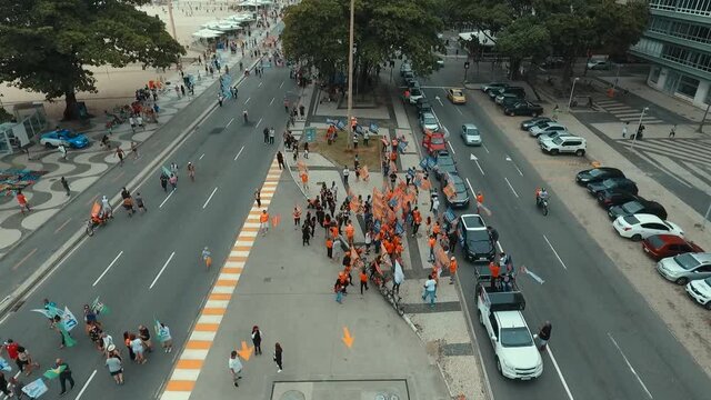 Drone Aerial View Street Copacabana Rio de Janeiro Brasil elections 2020 Day Cloudy 11/08/2020